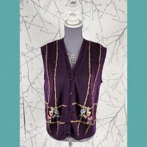The Villager VTG Ramie Cotton Blend Floral Embroidered Sweater Vest